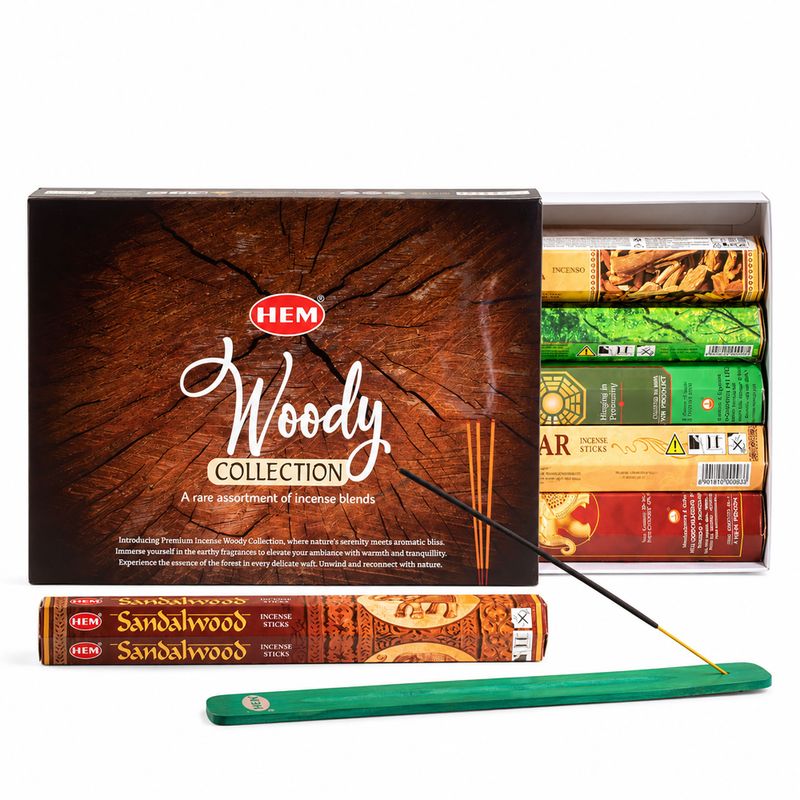 HEM Hexagonaal Wierook - Houtachtige Collectie & Ashcatcher (6-delige assortimentsverpakking)