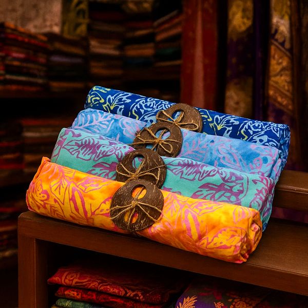Bali Blokprint Sarong - Tropische Bladeren - (4 verschillende kleuren)