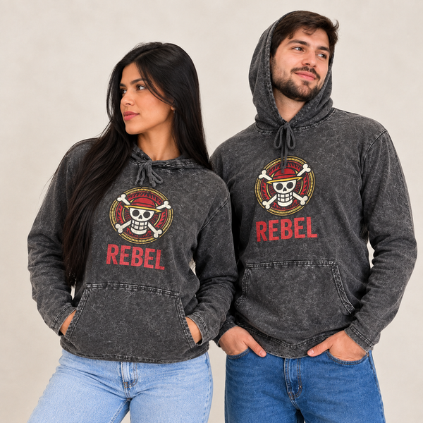 Stonewashed Hoodie met Buidelzak - Grijs REBEL - Maat S