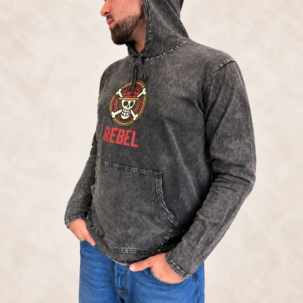 Stonewashed Hoodie met Buidelzak - Grijs REBEL - Maat S