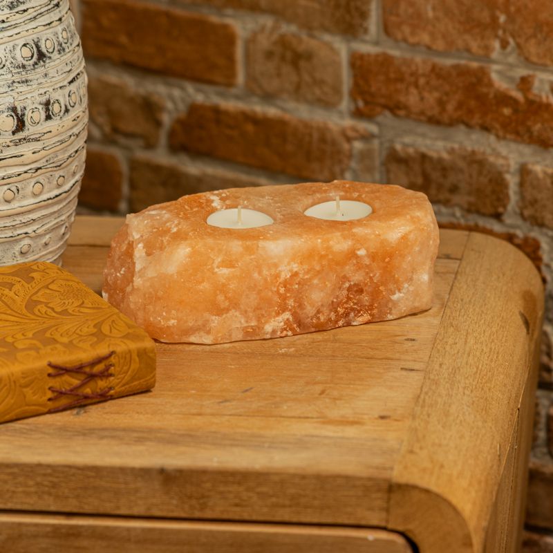 Natuurlijke zoutkaarsenhouder - 2 gaten