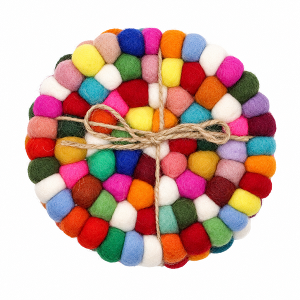 Felt Ball Ronde Onderzetters - 10cm Multikleur (set van 4)