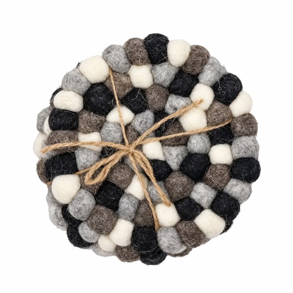 Felt Ball Ronde Onderzetters - 10cm Multi Grijstint (set van 4)