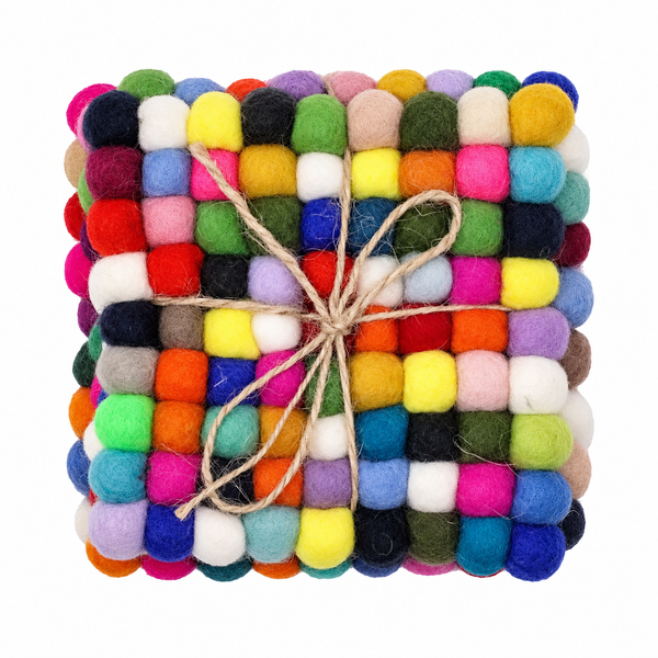 Felt Ball Vierkante Onderzetters - 10cm Multikleur (set van 4)