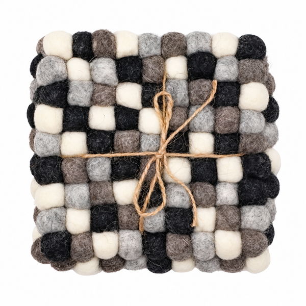 Felt Ball Vierkante Onderzetters - 10cm Multi Grijstint (set van 4)
