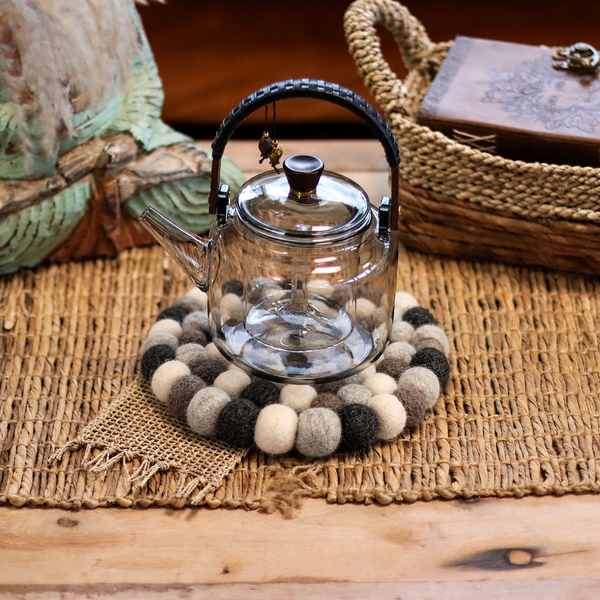 Felt Ball Ronde Placemat - 20cm Multi Grijstint