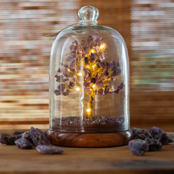 Edelsteenboom in Glazen Stolp – Amethist & Led – 200 Chipsteentjes