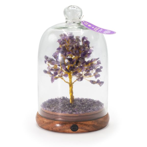 Edelsteenboom in Glazen Stolp – Amethist & Led – 200 Chipsteentjes