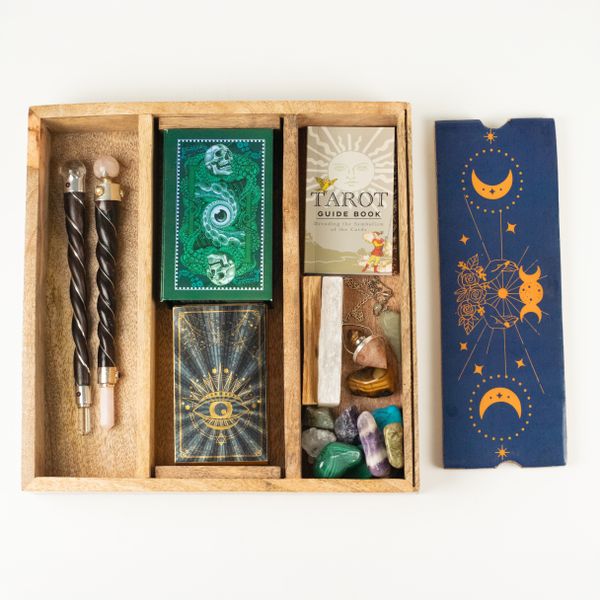 Blauwe Maanfasen Tarotdienblad met Kaarthouder