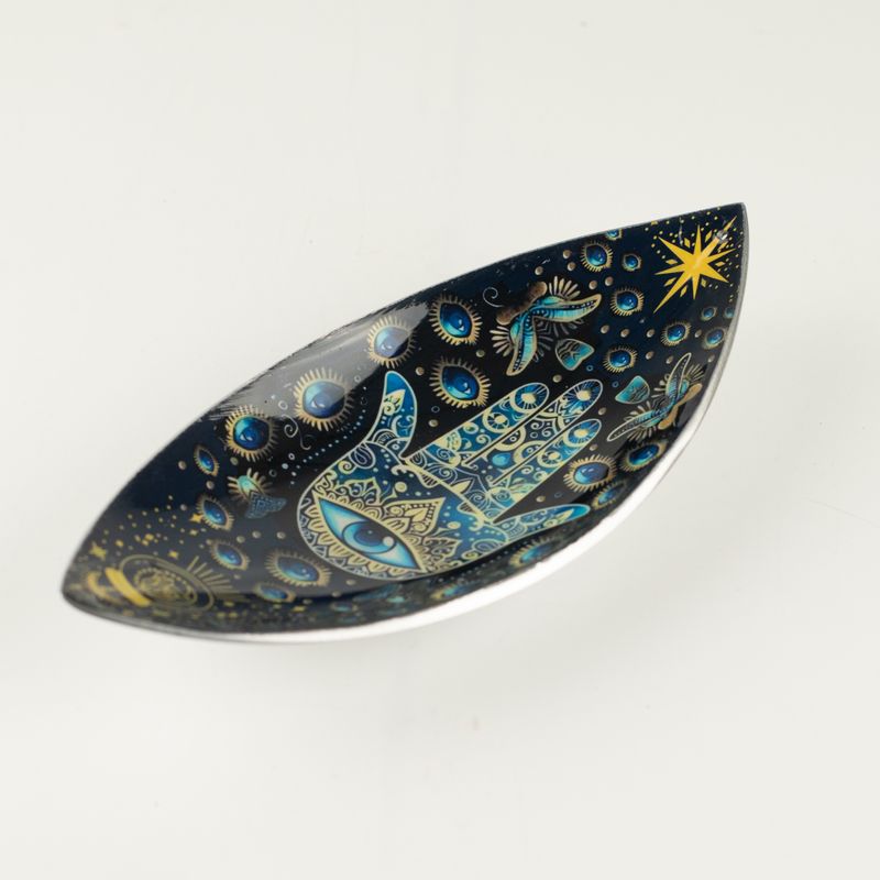 Emaille Wierookschaal - Aluminium - Blauwe Hamsa