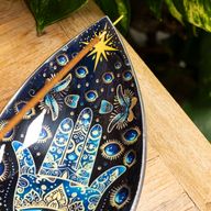 Emaille Wierookschaal - Aluminium - Blauwe Hamsa