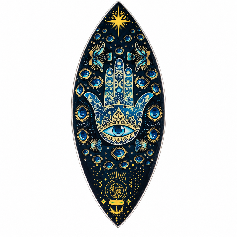 Emaille Wierookschaal - Aluminium - Blauwe Hamsa