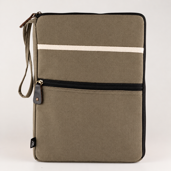 Canvas Reishoes voor Laptop - Olijf - 24x33cm