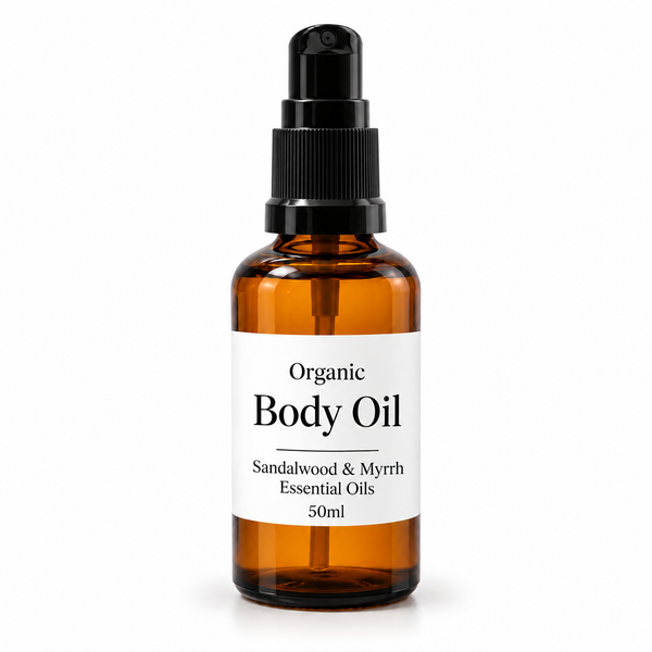Organische Lichaamsolie 50ml - Sandelhout & Mirre - Zonder etiket