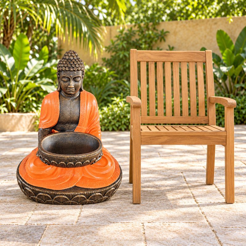Grote Zittende Boeddha van Terracotta & Steen met Schaal 80cm