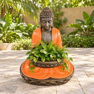Grote Zittende Boeddha van Terracotta & Steen met Schaal 80cm