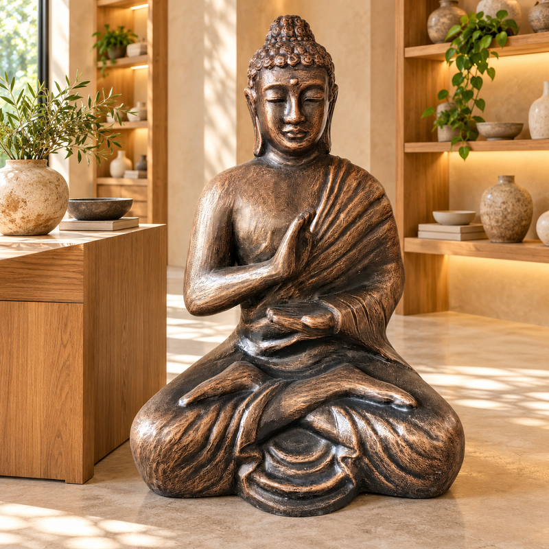 Grote Antiekgouden Meditatie Boeddha in Stoepa - 1,5 m