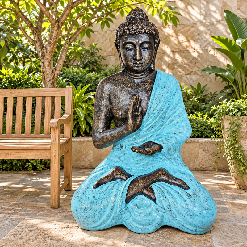 Groot Boeddha Meditatiebeeld in Stupa met Turkoois & Steen - 1,5m