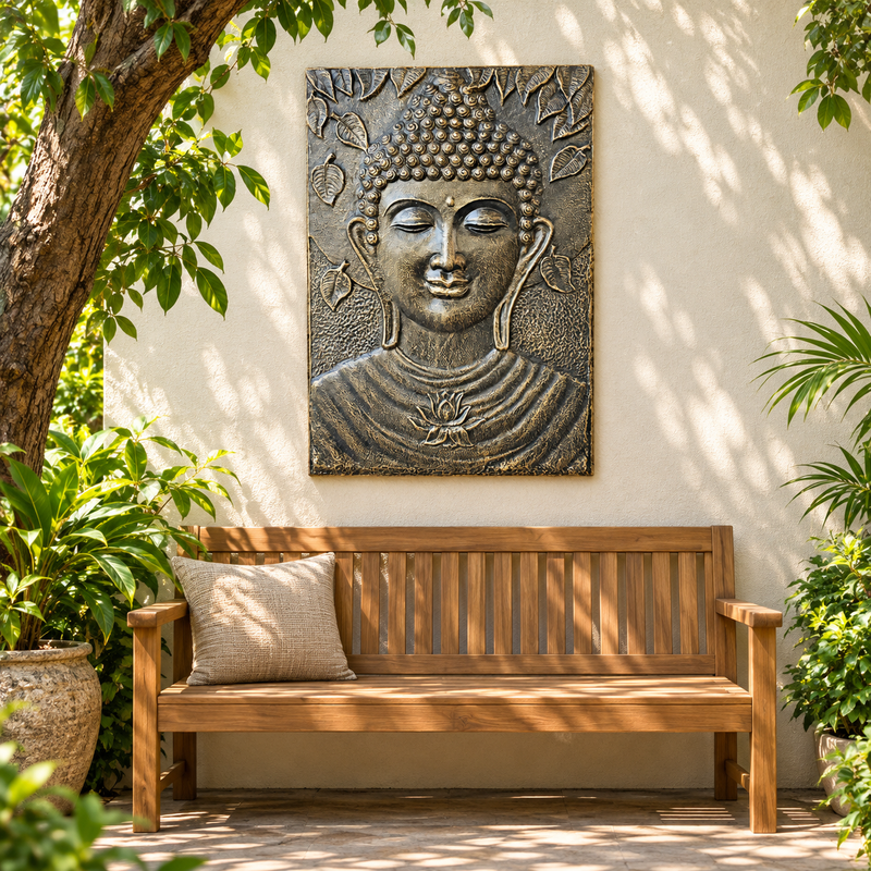 Groot Boeddha Schilderij Antiek Goud Reliëf - 0,7x1m