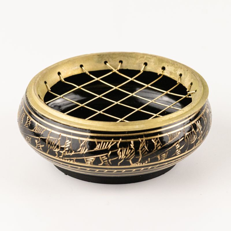Gebeeldhouwde Messing Wierookpot voor Houtskool