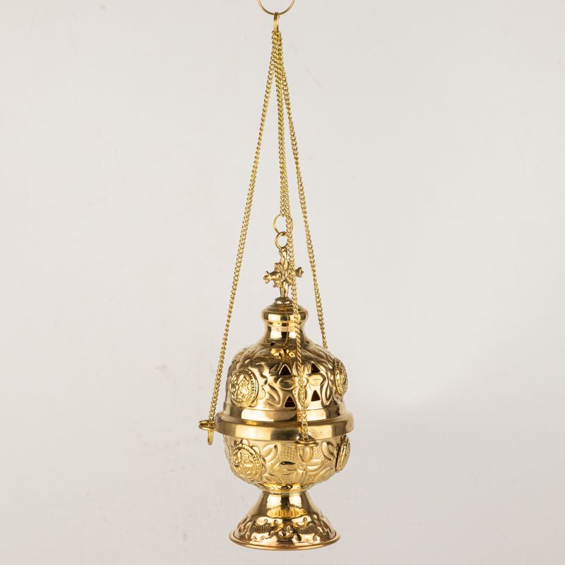 Hangende Messing Wierookbrander - Ketting met Schroefdraad - 16,5x6,5cm (Fijn Messing)