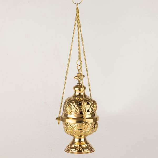 Hangende Messing Wierookbrander - Geschroefde Ketting - 16,5x6,5 cm (Fijn Messing)