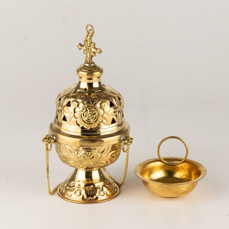 Hangende Messing Wierookbrander - Ketting met Schroefdraad - 16,5x6,5cm (Fijn Messing)