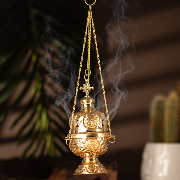 Hangende Messing Wierookbrander - Geschroefde Ketting - 16,5x6,5 cm (Fijn Messing)