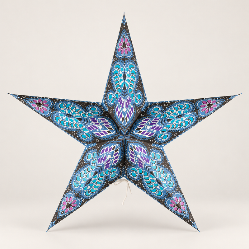 Sterlamp - Paars & Blauwgroen Pauwontwerp met Vijf Punten - 60 cm