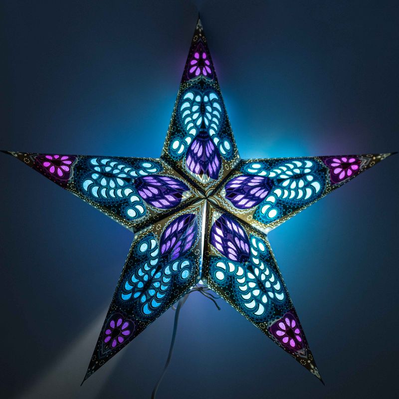 Sterlamp - Paars & Blauwgroen Pauwontwerp met Vijf Punten - 60 cm