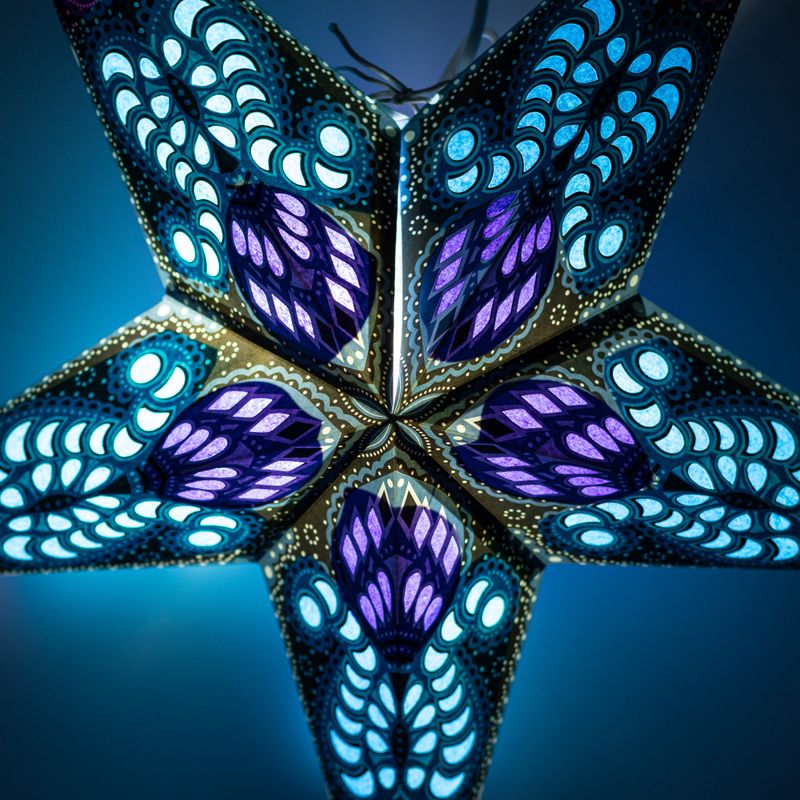Sterlamp - Paars & Blauwgroen Pauwontwerp met Vijf Punten - 60 cm