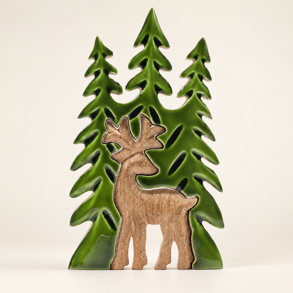 Lost in the Forrest - Hert in het Bos 3D Houten Decoratie - 25x15cm