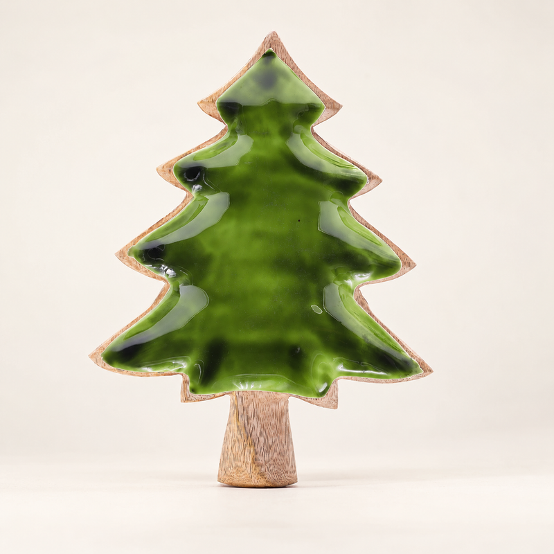 Lost in the Forrest - Houten Schaal met Emaille Boom - 25x19 cm