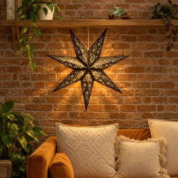 Papieren Sterlampenkap – Zwart Noorderlicht – Zevenpuntig – 60 cm