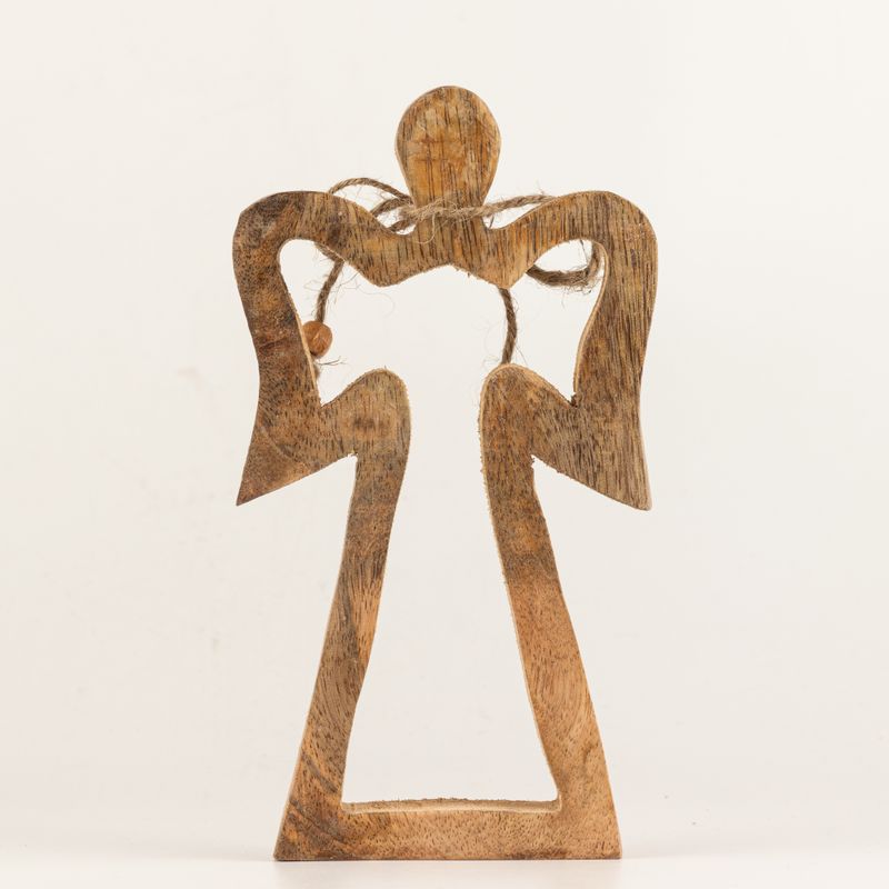 Middelgrote Engel met Halo van Mangohout - Wit Emaille