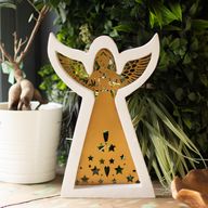 Mangohouten Engel - Witgekalkt met Uitgesneden IJzeren Decoratie - 22 cm