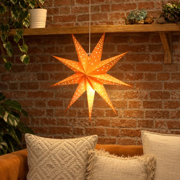 Papieren Sterlampenkap – Oranje Lichtjes – Negenpuntig – 45 cm
