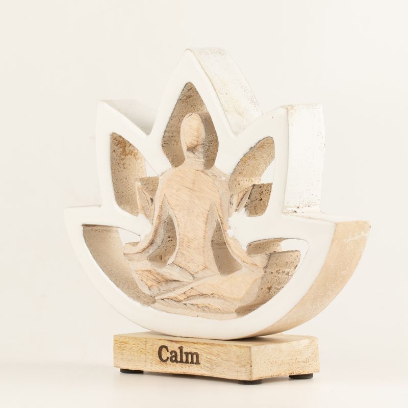 Houten Yoga Damesfiguur – Lotusbloem – Crème – Rust