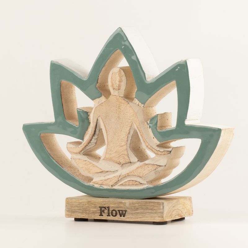 Houten Yoga Vrouwtje – Lotusbloem – Petrol – Flow