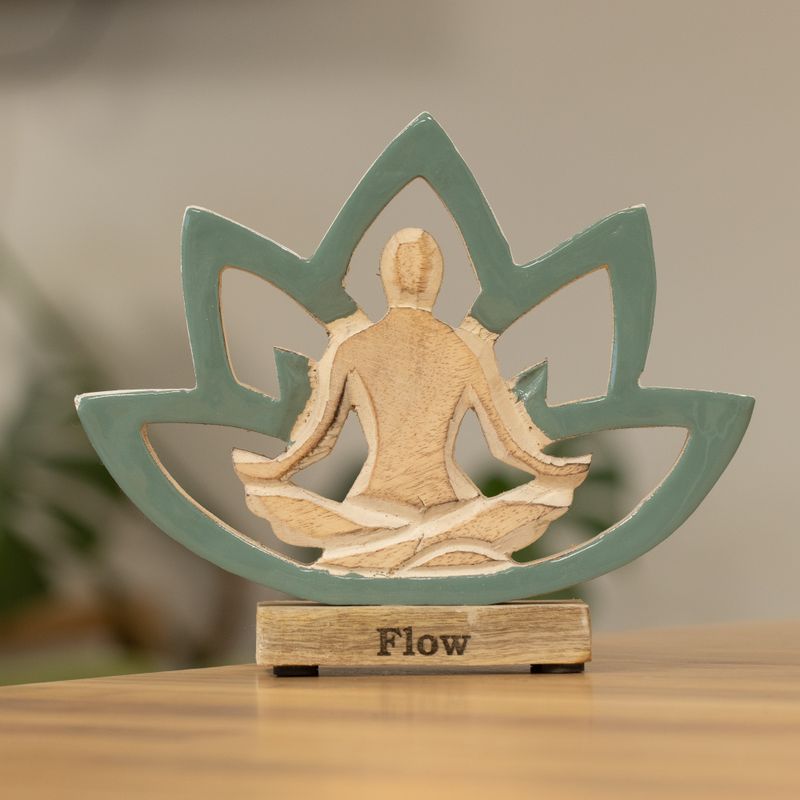 Houten Yoga Vrouwtje – Lotusbloem – Petrol – Flow
