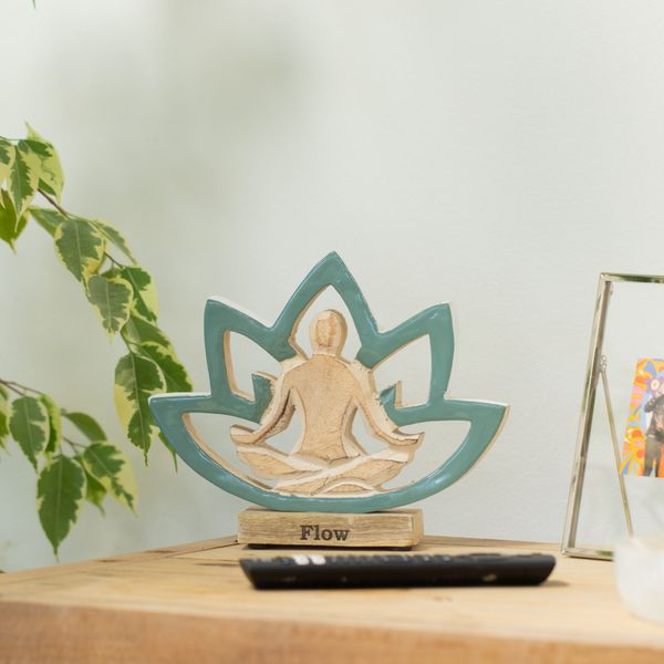 Houten Yoga Dame - Lotusbloem - Petrol - Flow