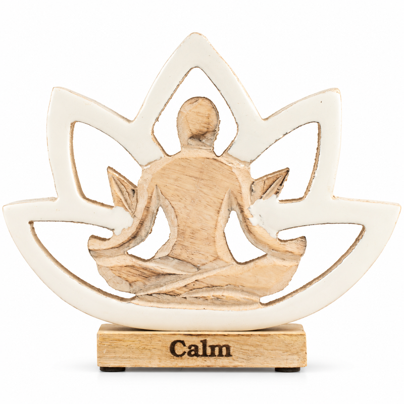 Houten Yoga Damesfiguur – Lotusbloem – Crème – Rust
