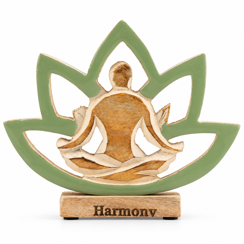 Houten Yoga Vrouwtje – Lotusbloem – Salie – Harmonie