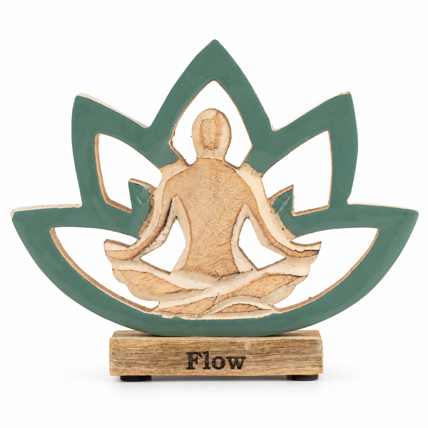 Houten Yoga Dame - Lotusbloem - Petrol - Flow