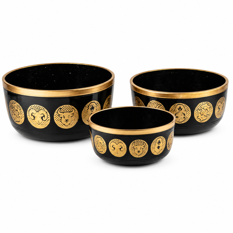 Zwarte Zodiak Schalen – Set van 3 – 15 cm, 19 cm, 20 cm
