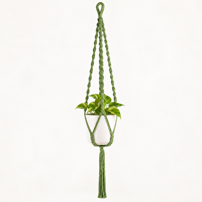 Eenvoudige Macramé Plantenhanger - Groen