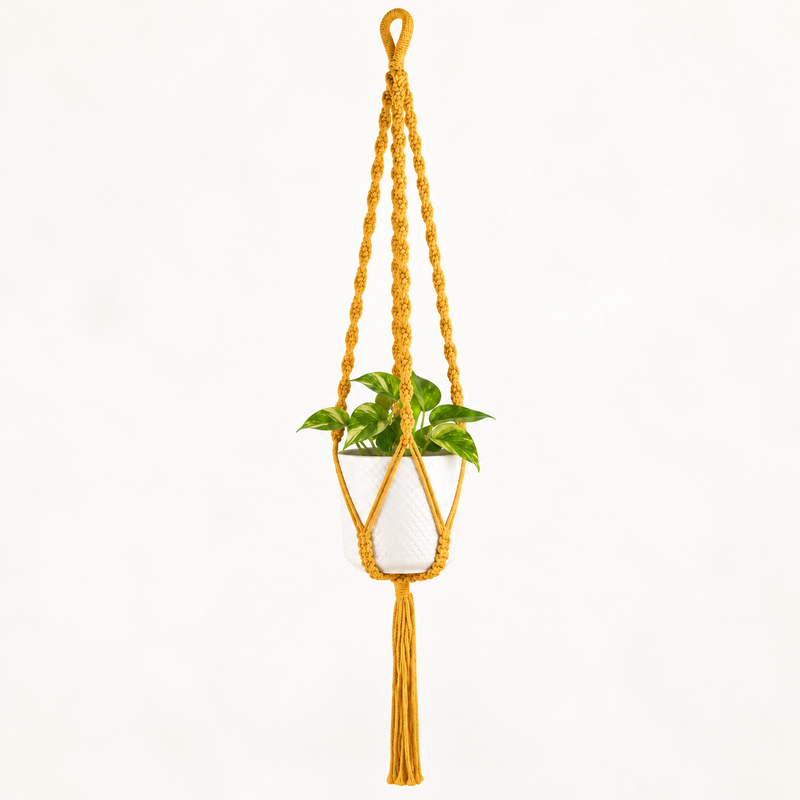 Eenvoudige Macramé Plantenhanger - Mosterdgeel