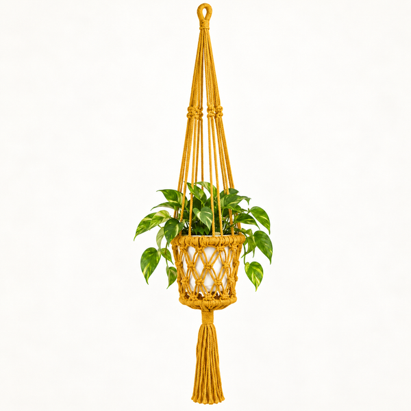 Macramé Plantpot Houder - Mosterd