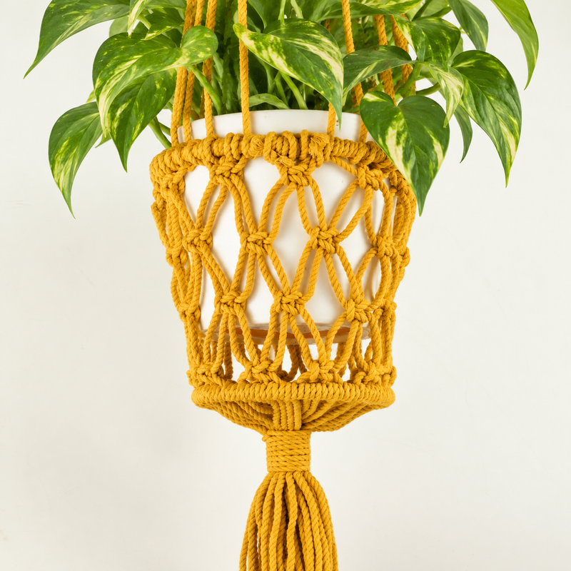 Macramé Plantenhanger - Mosterdgeel