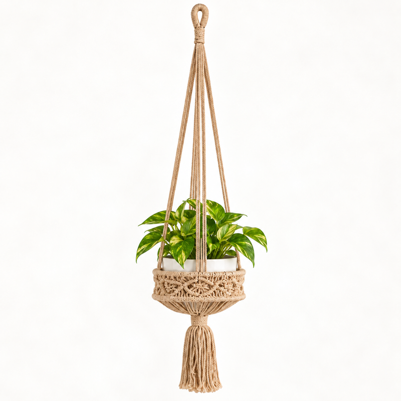 Grote Macramé Plantenhanger - Camel